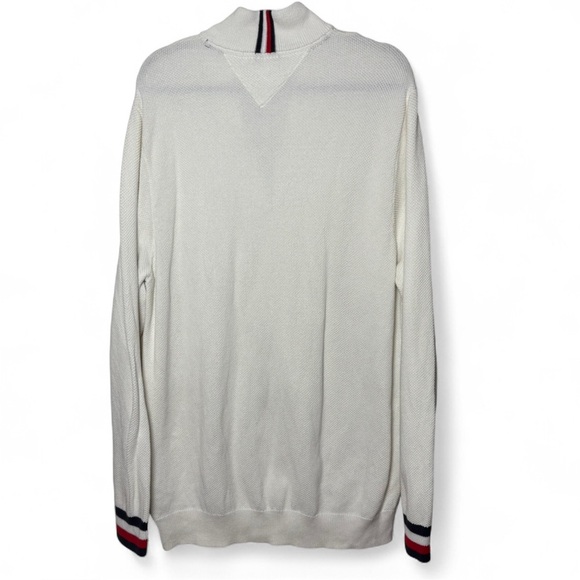 Tommy Hilfiger XXL White Quarter Zip Sweater Waffle Knit Red Blue Trim - Picture 4 of 7